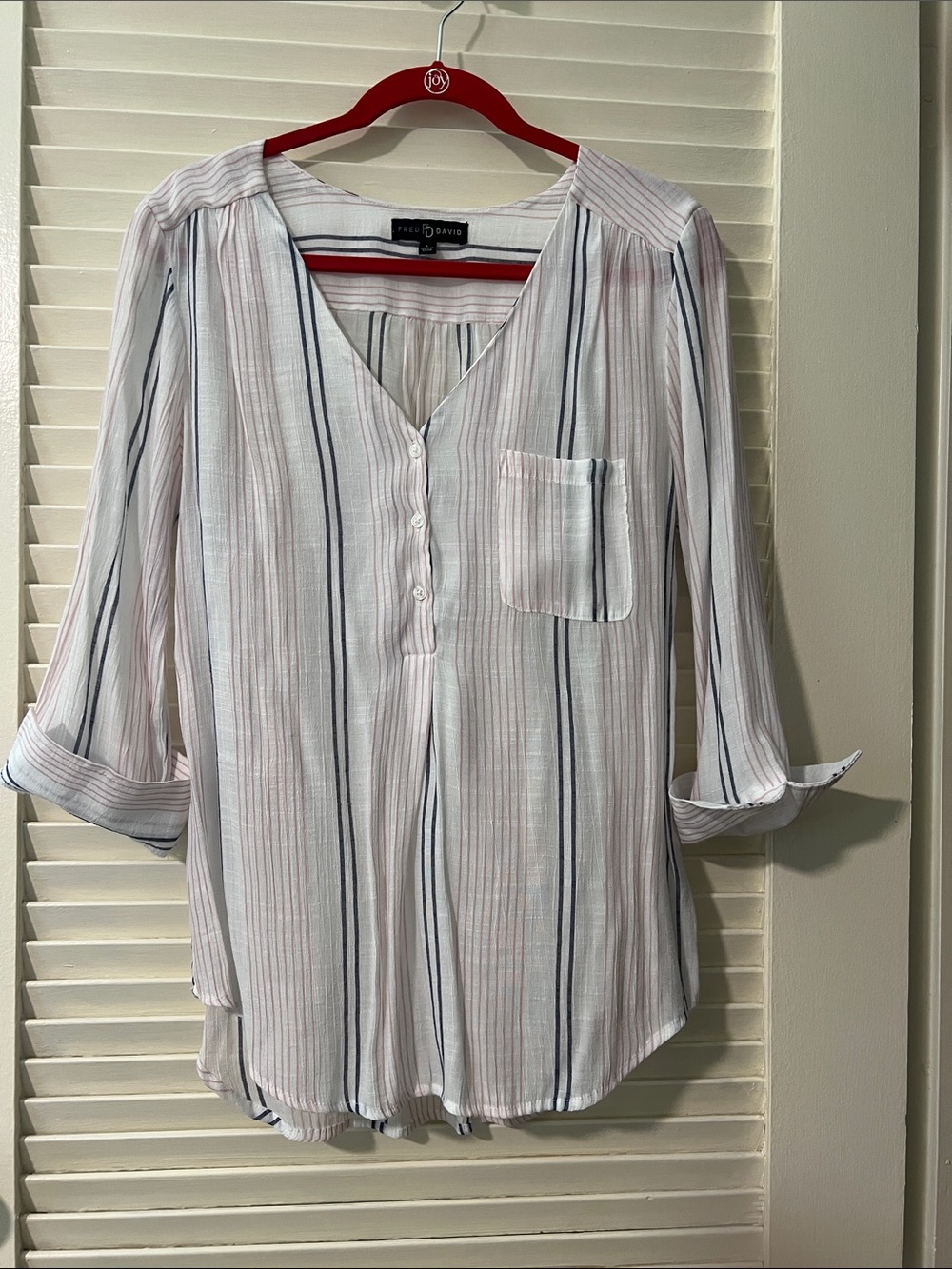 White Button-Front Striped V-Neck Tunic